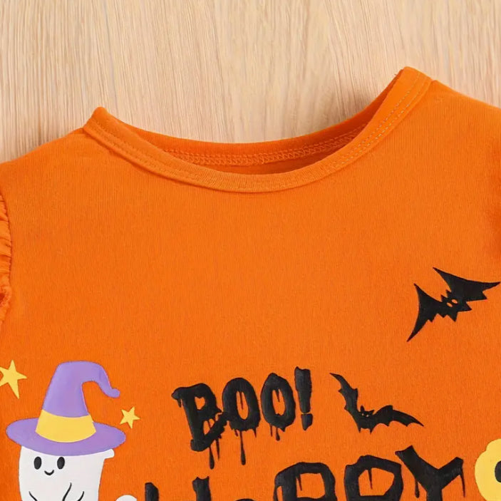 3PCS Boo! Happy Halloween Letter Print Long Sleeve Baby Set
