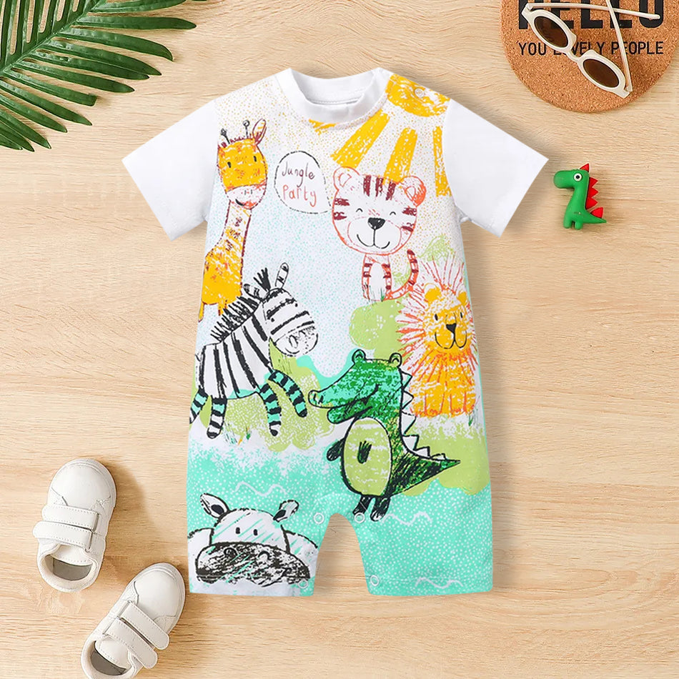 Precioso mono de bebé con estampado de animales de lápiz de colores