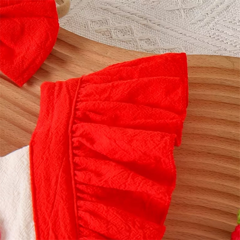 2PCS Cute Strawberry Embroidery Fly Sleeve Baby Romper