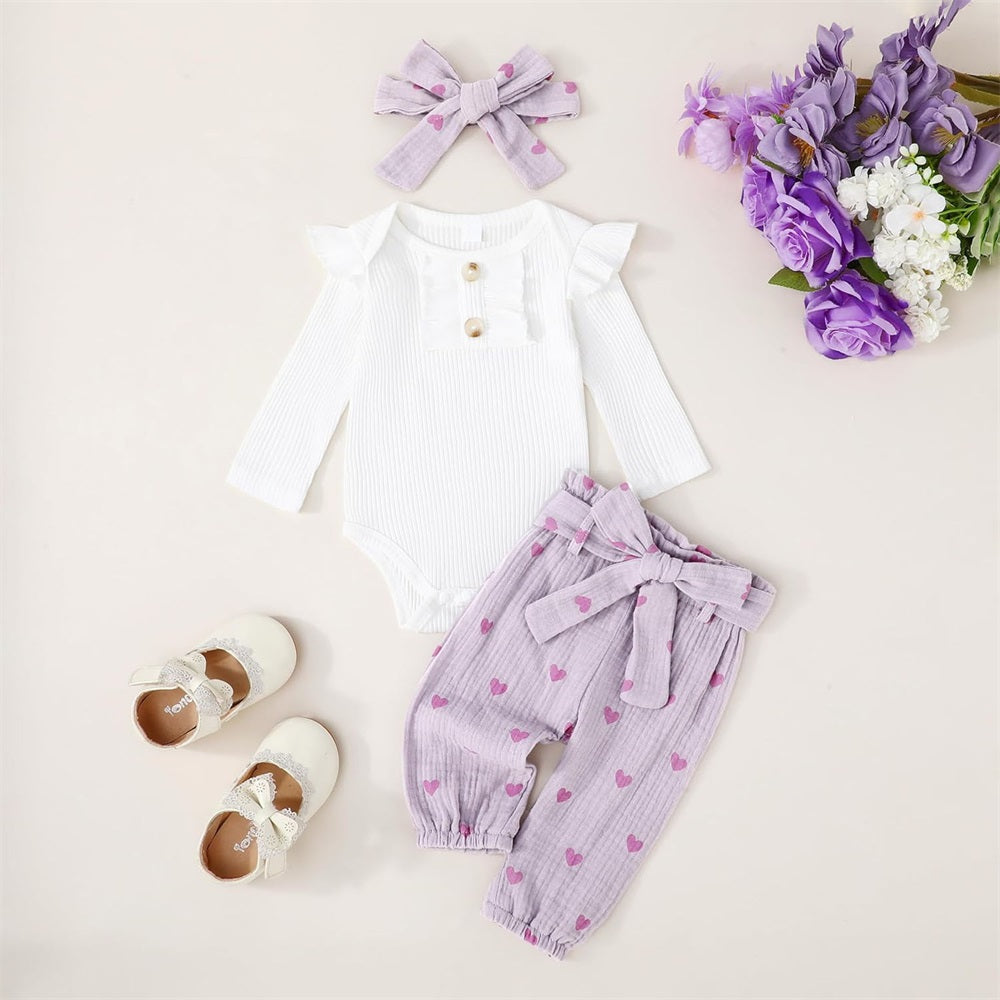 3PCS Cute Heart Print Long Sleeve Baby Set