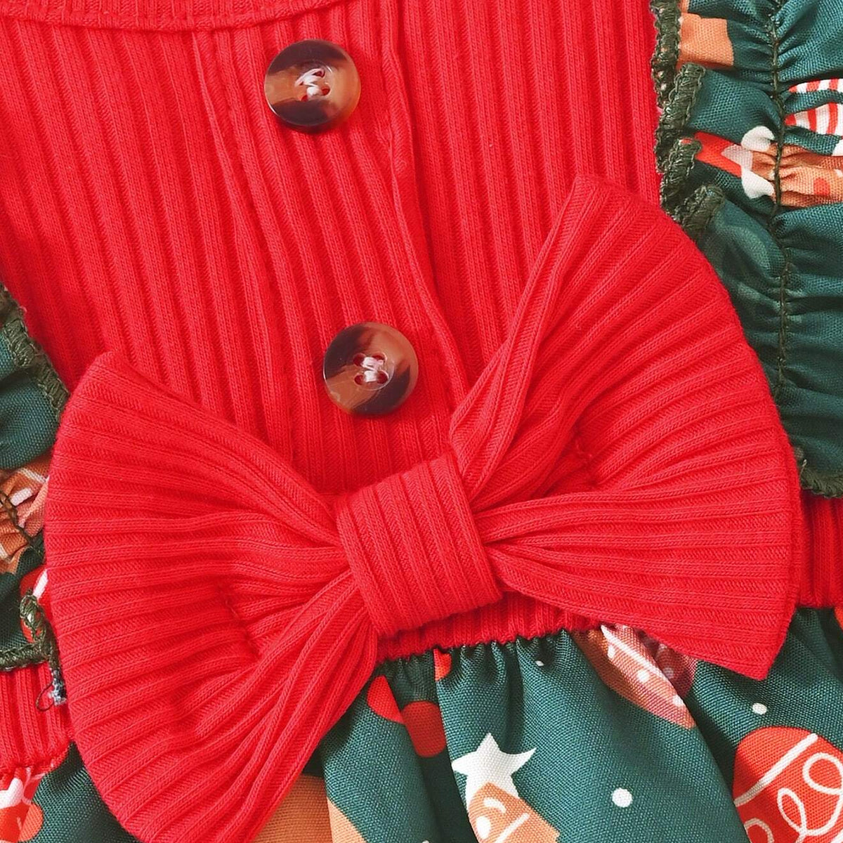 2PCS Sweet Christmas Print Long Sleeve Baby Girl Jumpsuit