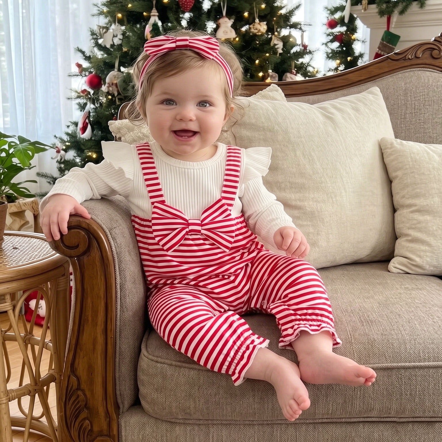 2PCS Lovely Stripe Printed Long Sleeve Baby Jumpsuit
