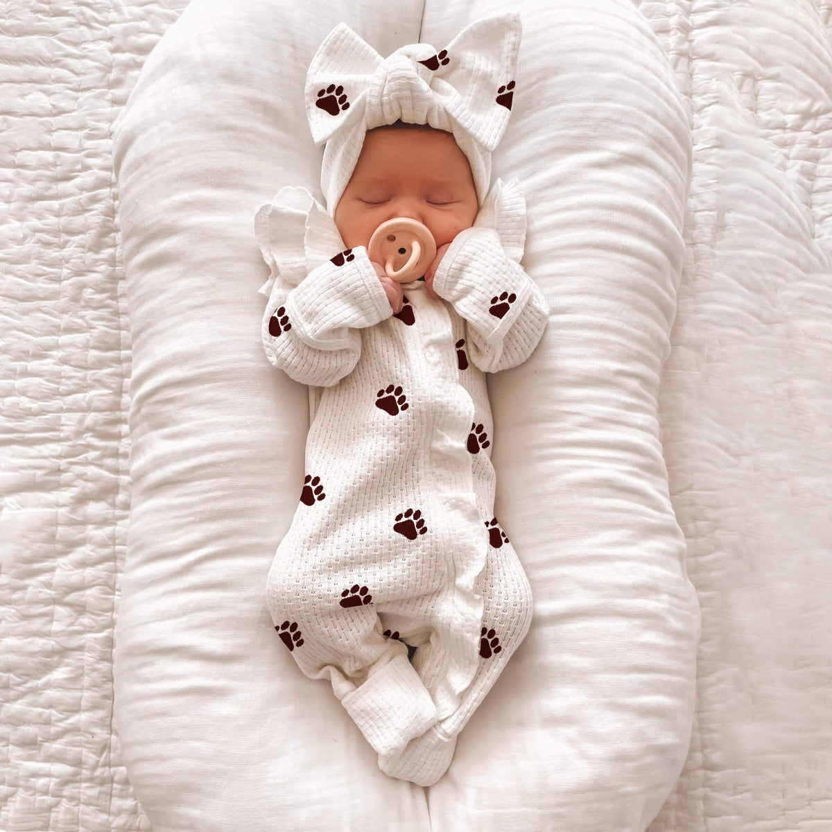 2PCS Cute Bear Paw Printed Zipper Baby Jumpsuit