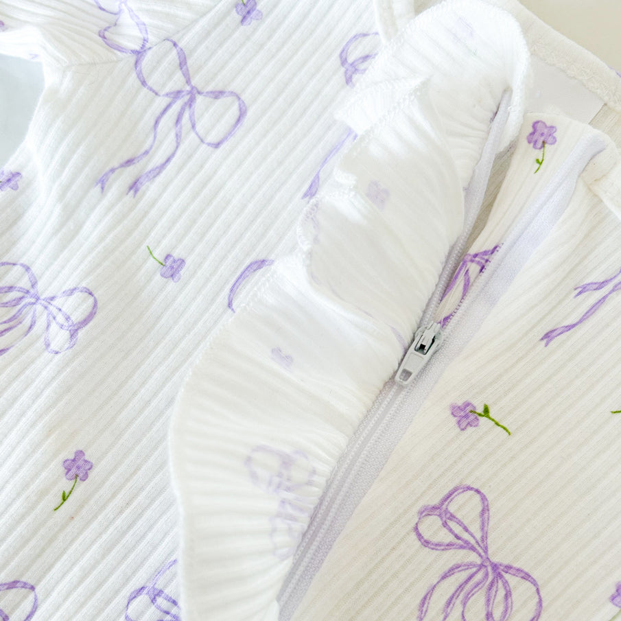 2PCS Elegant Bow Printed Long Sleeve Zipper Baby Jumpsuit