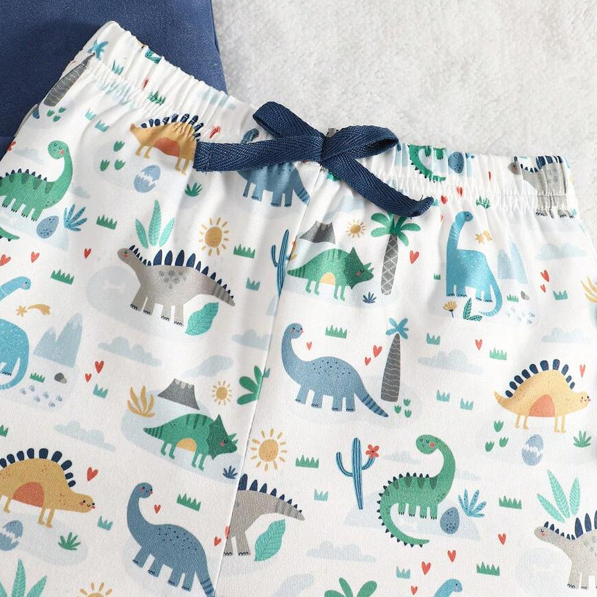 2PCS Casual Dinosaur Print Short Sleeve Baby Set
