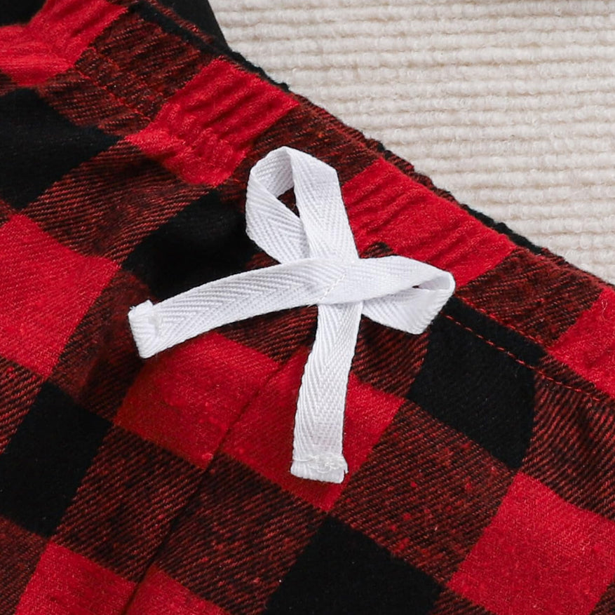 3PCS Merry Christmas Letter Print Plaid Long Sleeve Baby Boy Set