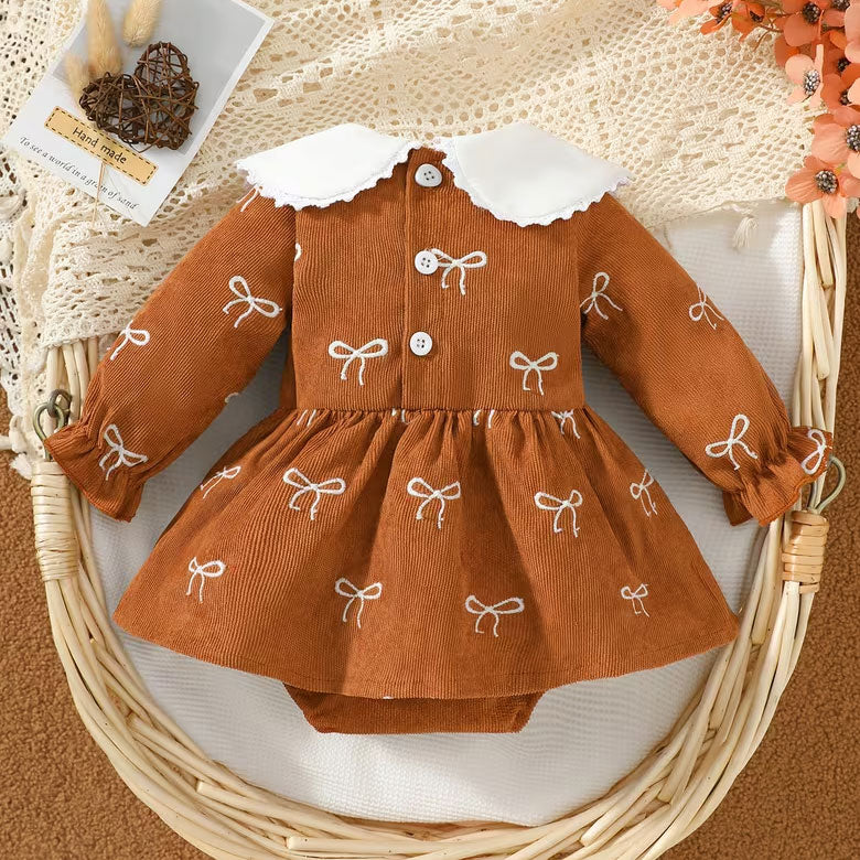 Lovely Bowknot Printed Long Sleeve Baby Romper