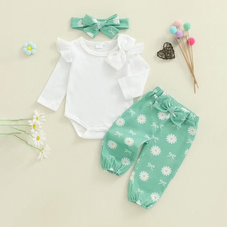 3PCS Cute Daisy Print Long Sleeve Baby Set