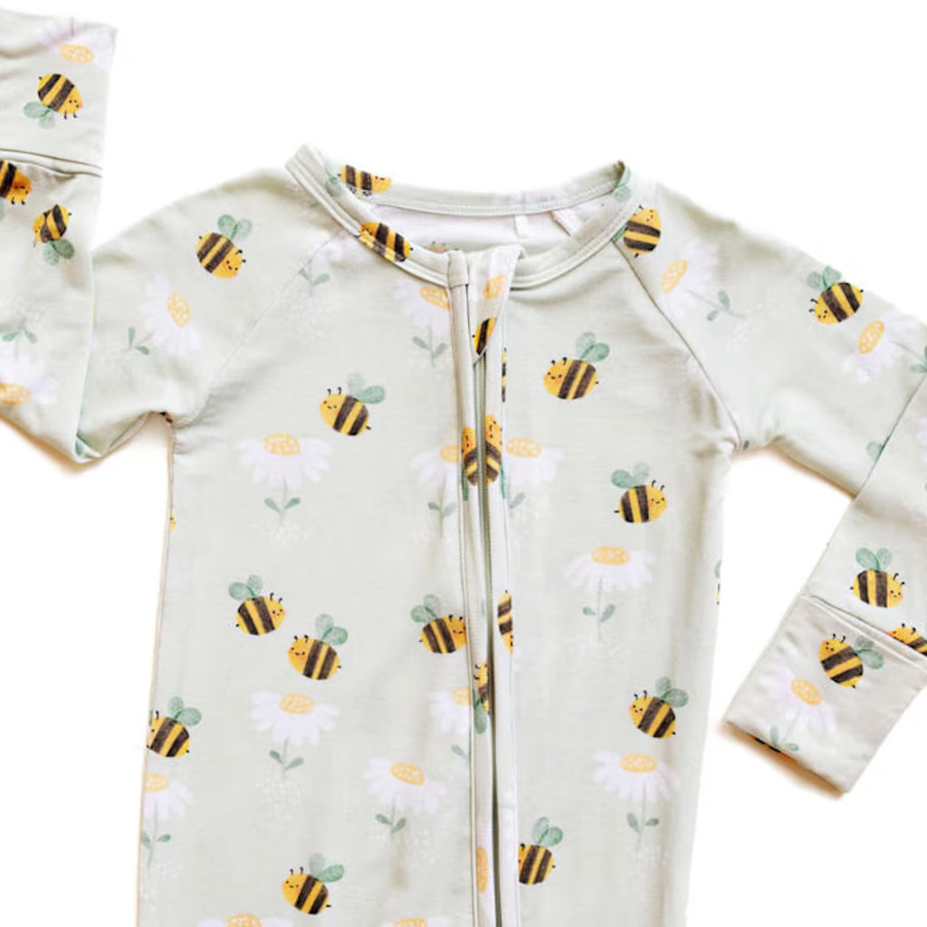Lovely Bee Floral Printed Zipper Baby Jumpsuit