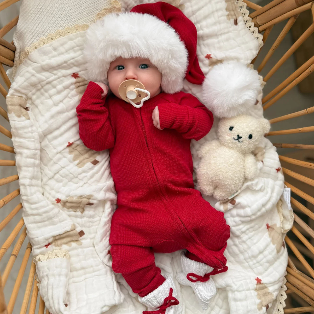 2PCS Christmas Solid Color Long Sleeve Zipper Baby Jumpsuit