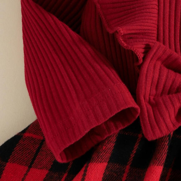2PCS Christmas Plaid Printed Bow Baby Romper