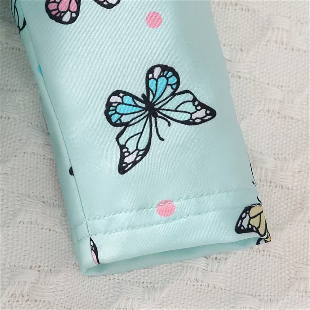 2PCS Comfy Butterfly Print Long Sleeve Baby Jumpsuit