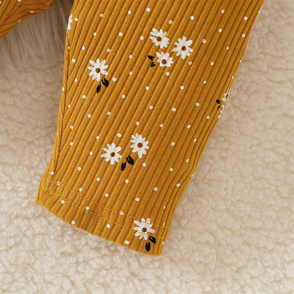 3PCS Stylish Cute Floral Printed Long Sleeve Baby Set