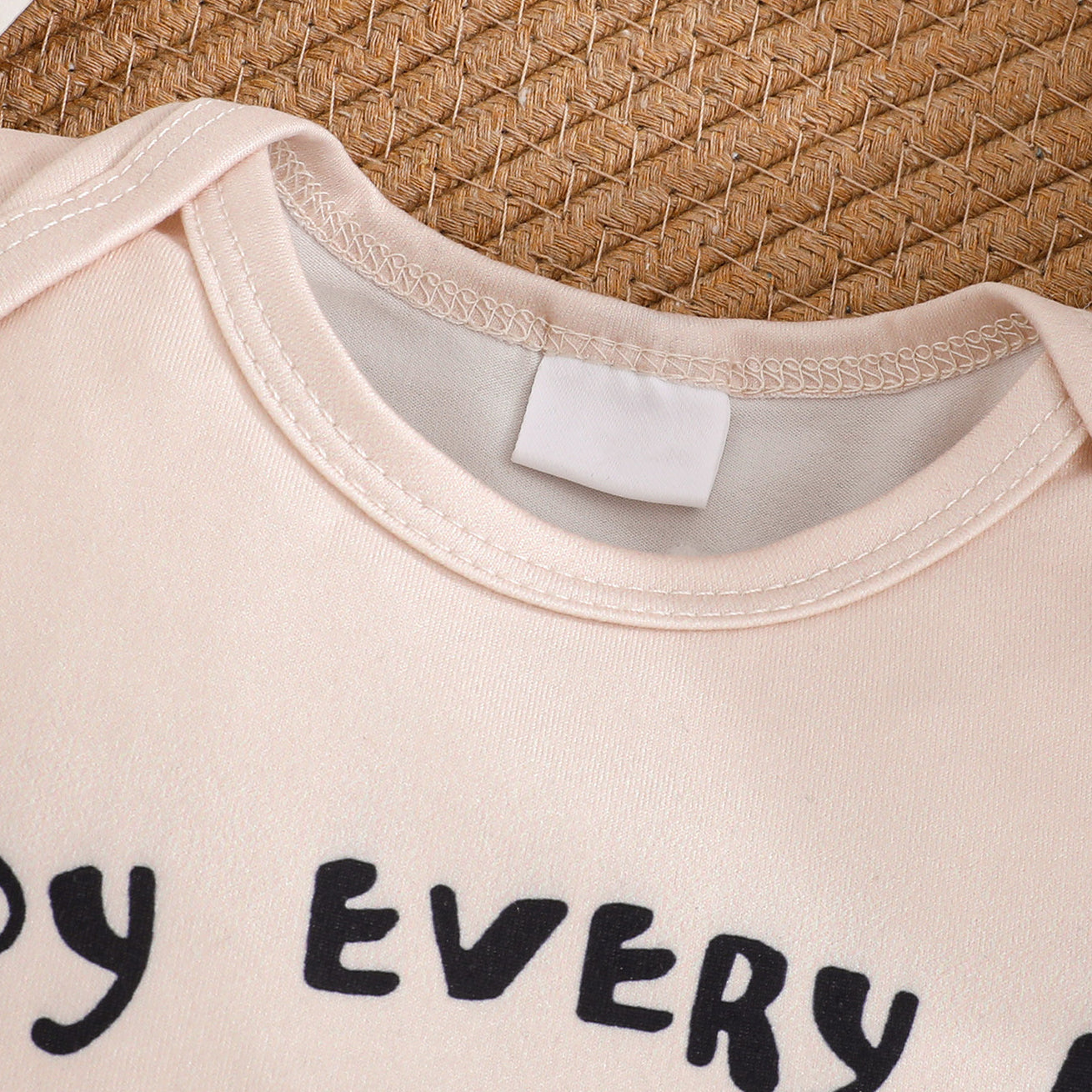 3PCS Happy Every Day Letter Elephant Print Short Sleeve Baby Set