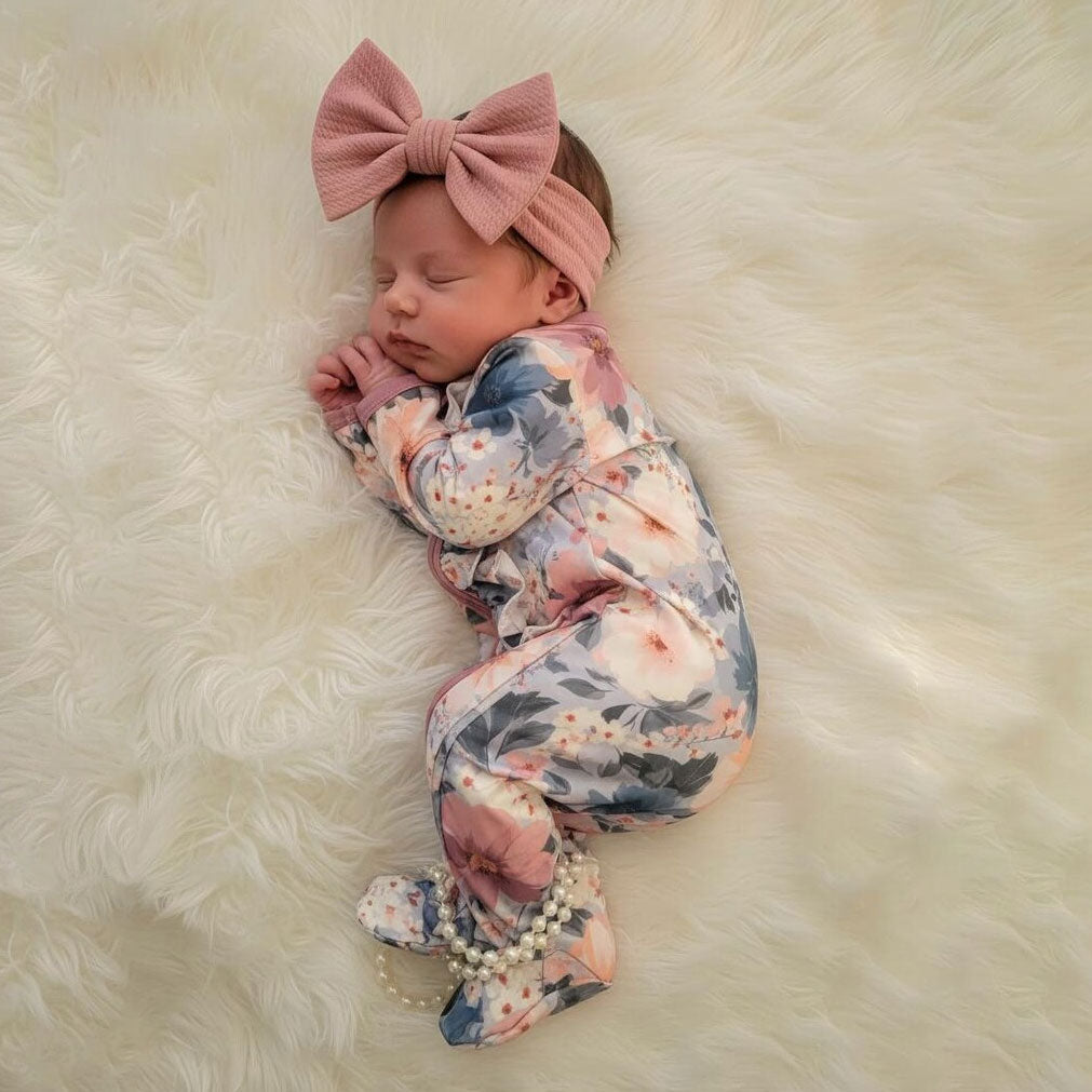 Grace Floral Printed Zipper Long Sleeve Baby Jumpsuit