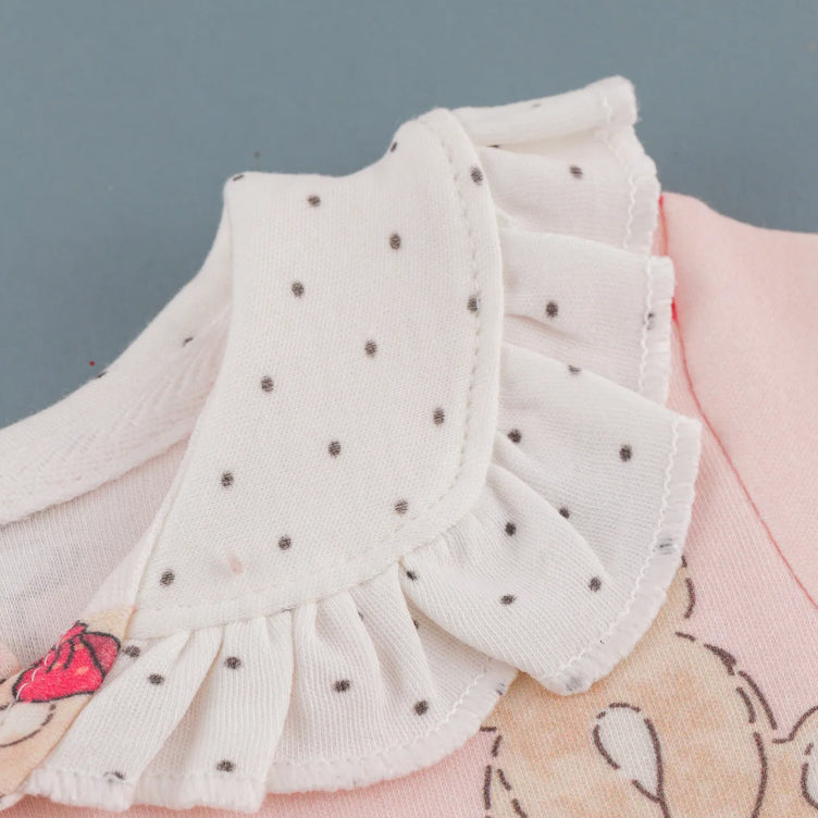 Lively Teddy Bear Heart Print Long Sleeve Baby Girl Jumpsuit