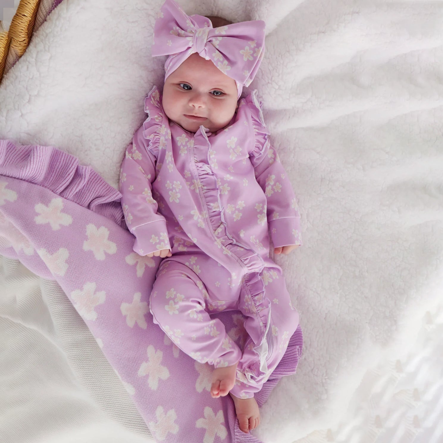 2PCS Grace Floral Printed Ruffle Zipper Baby Jumpsuit