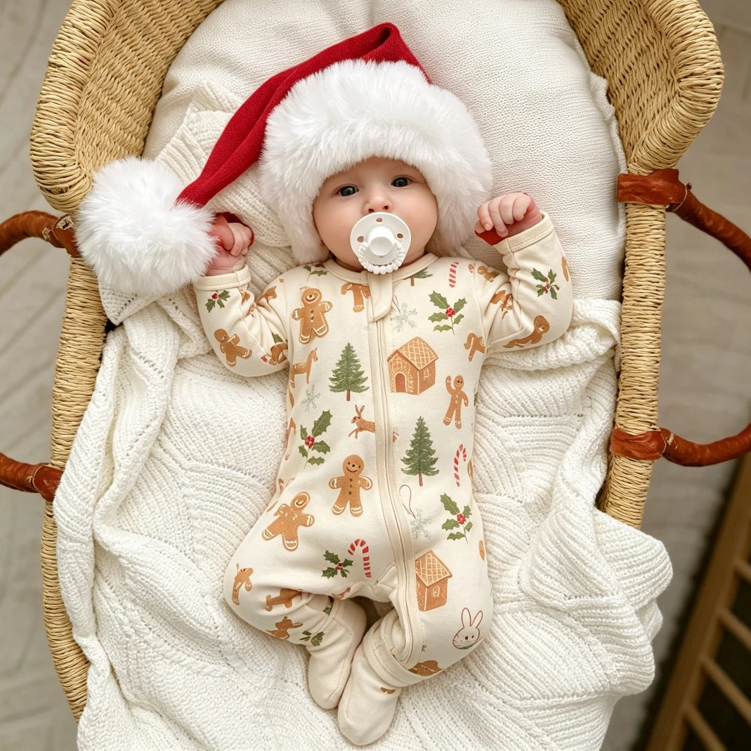 Lovely Christmas Tree Gingerbread Print Long Sleeve Zipper Baby Jumpsuit