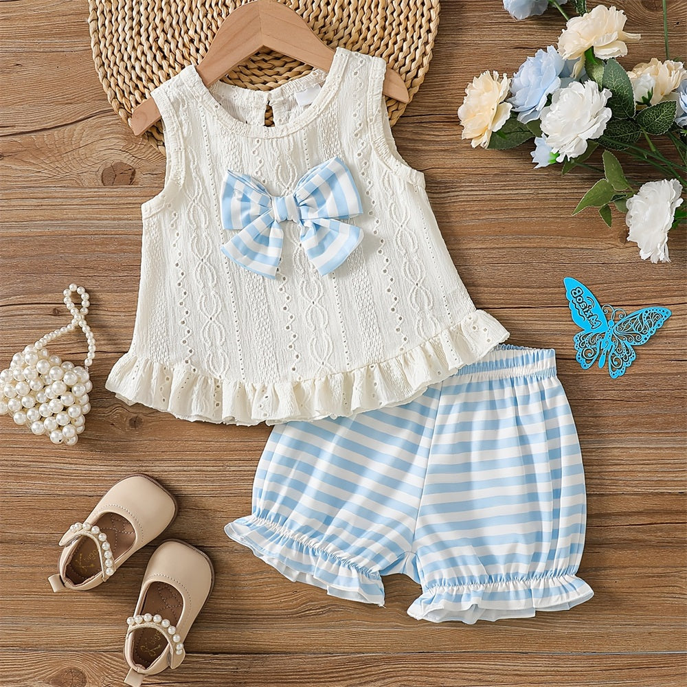 2PCS Summer Fashion Stripe Printed Sleeveless Baby Set