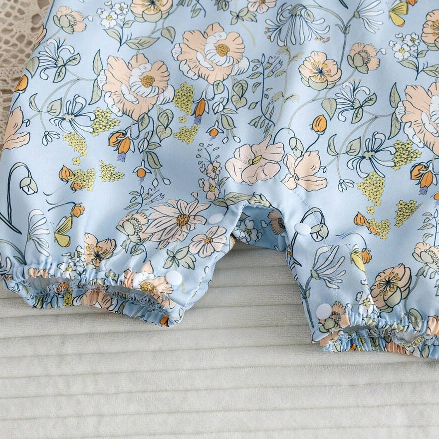 2PCS Grace Floral Print Sleeveless Baby Jumpsuit