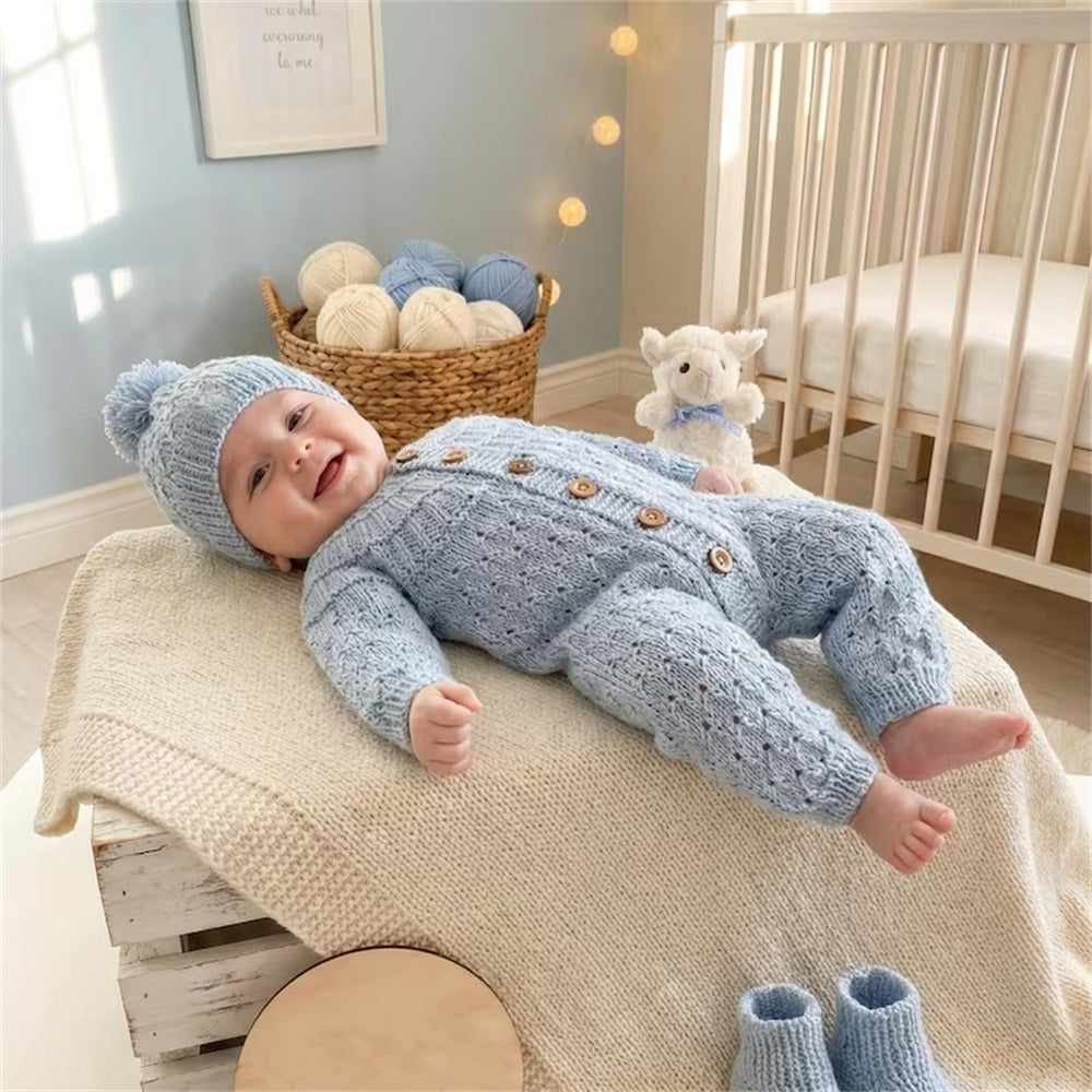2PCS Casual Solid Color Knit Long Sleeve Baby Jumpsuit