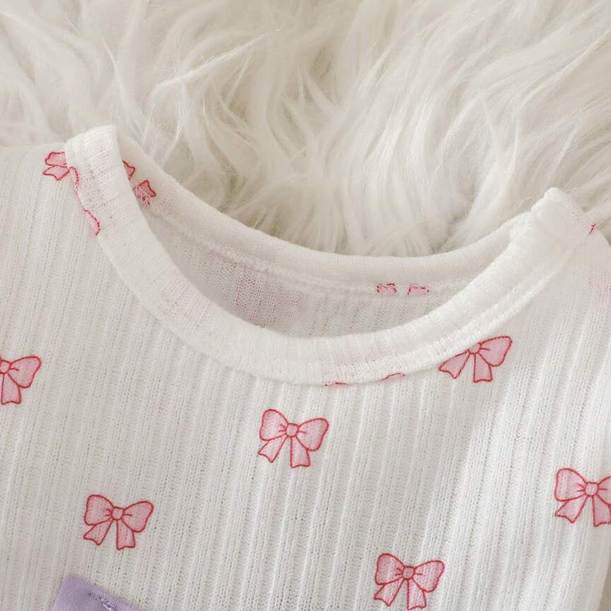 2PCS Dreamy Bow Print Long Sleeve Baby Girl Set