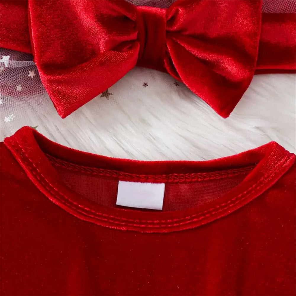 2PCS Cute Bubble Long Sleeve Star Mesh Dress