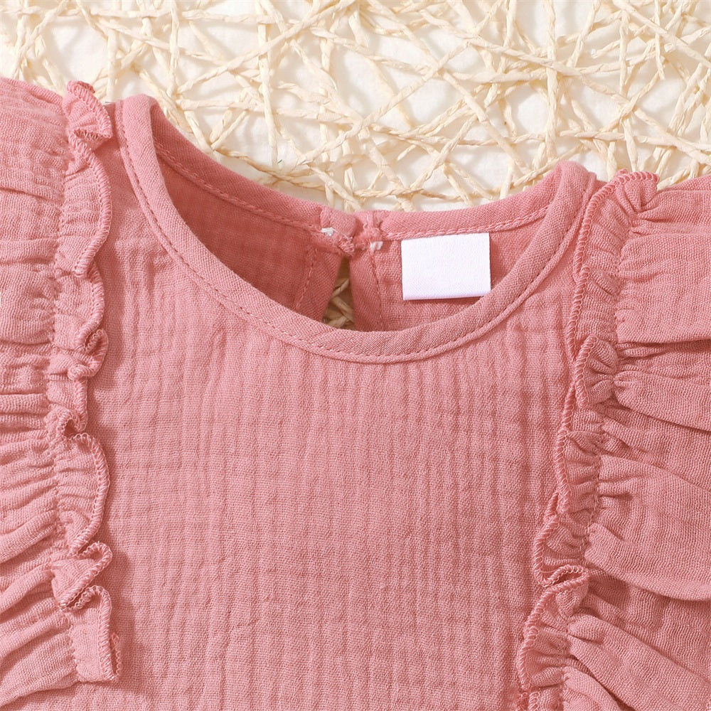 3PCS Sweet Plaid Print Ruffle Short Sleeve Baby Set