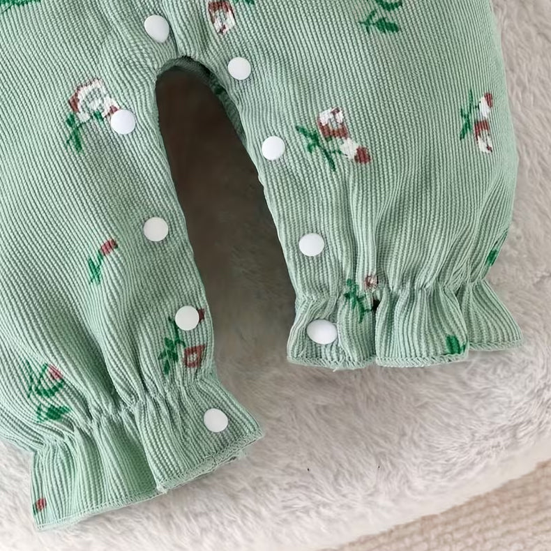 2PCS Cheerful Floral Print Bow Long Sleeve Baby Girl Jumpsuit