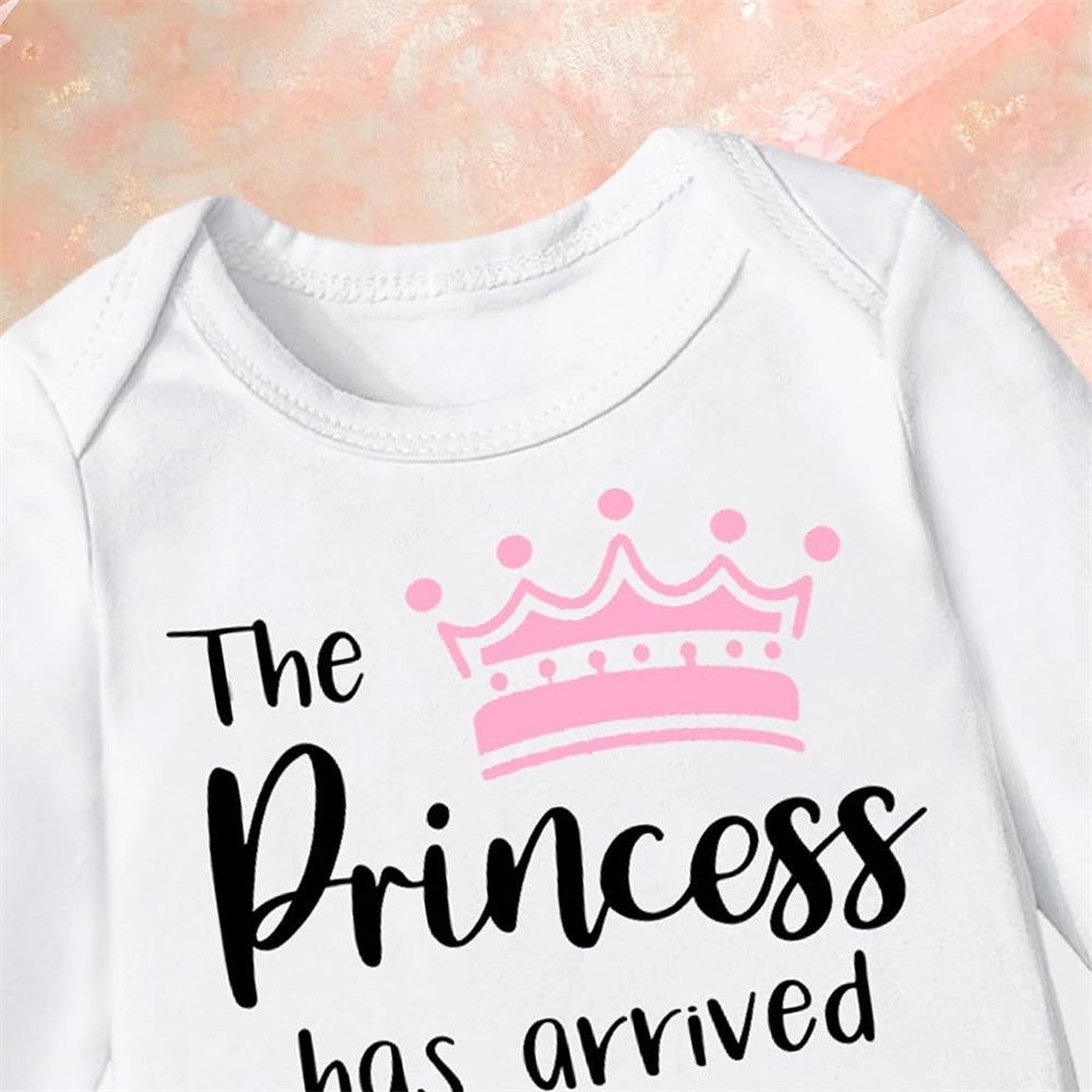 4PCS The Princess Has Arrived Letter Bow Stripe Print Baby Set