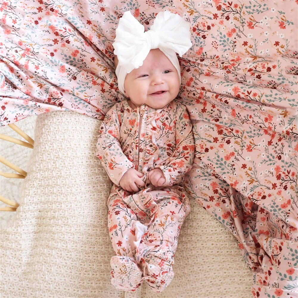 Casual Allover Floral Print Ruffle Long Sleeve Baby Jumpsuit