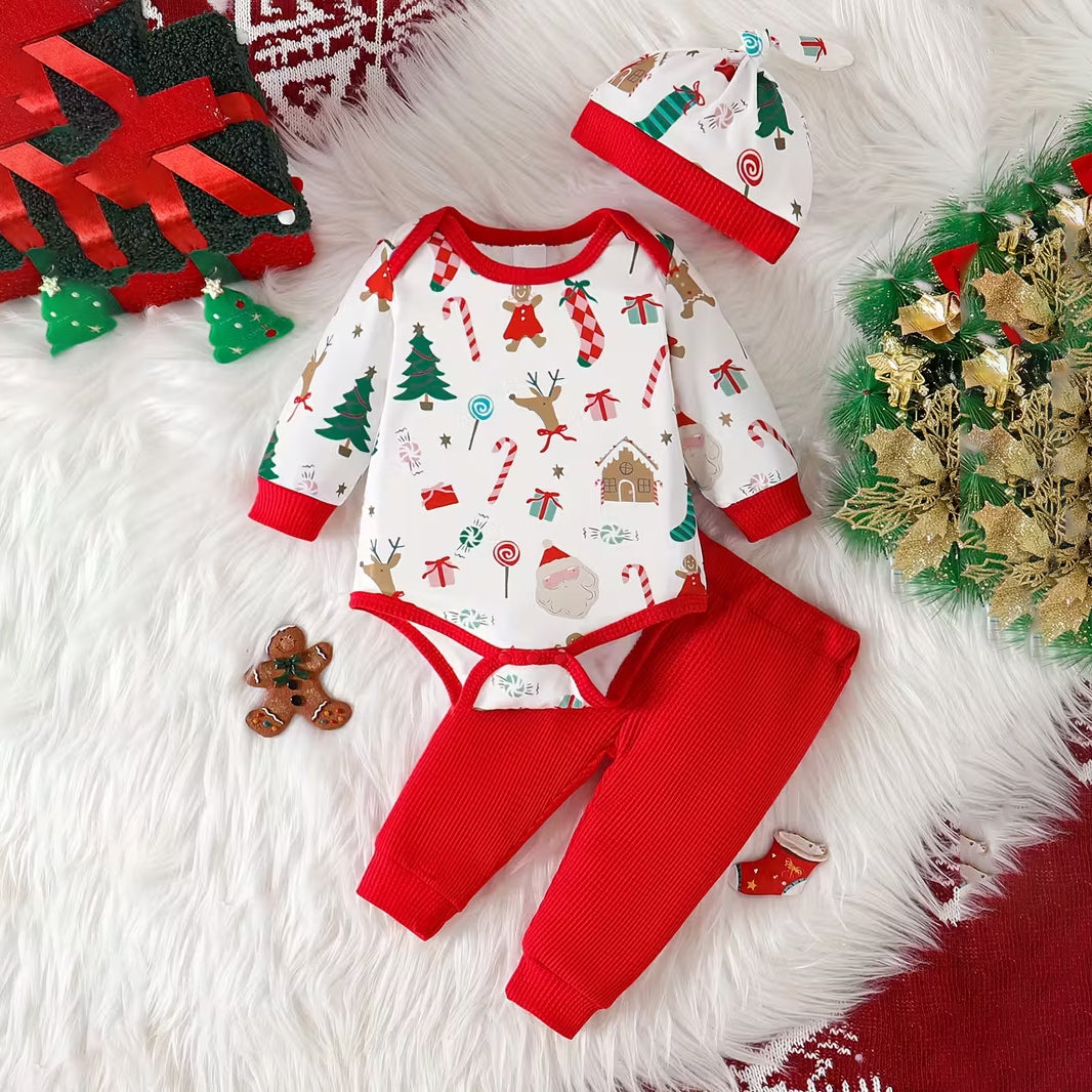 3PCS Various Christmas Elements Printed Baby Set