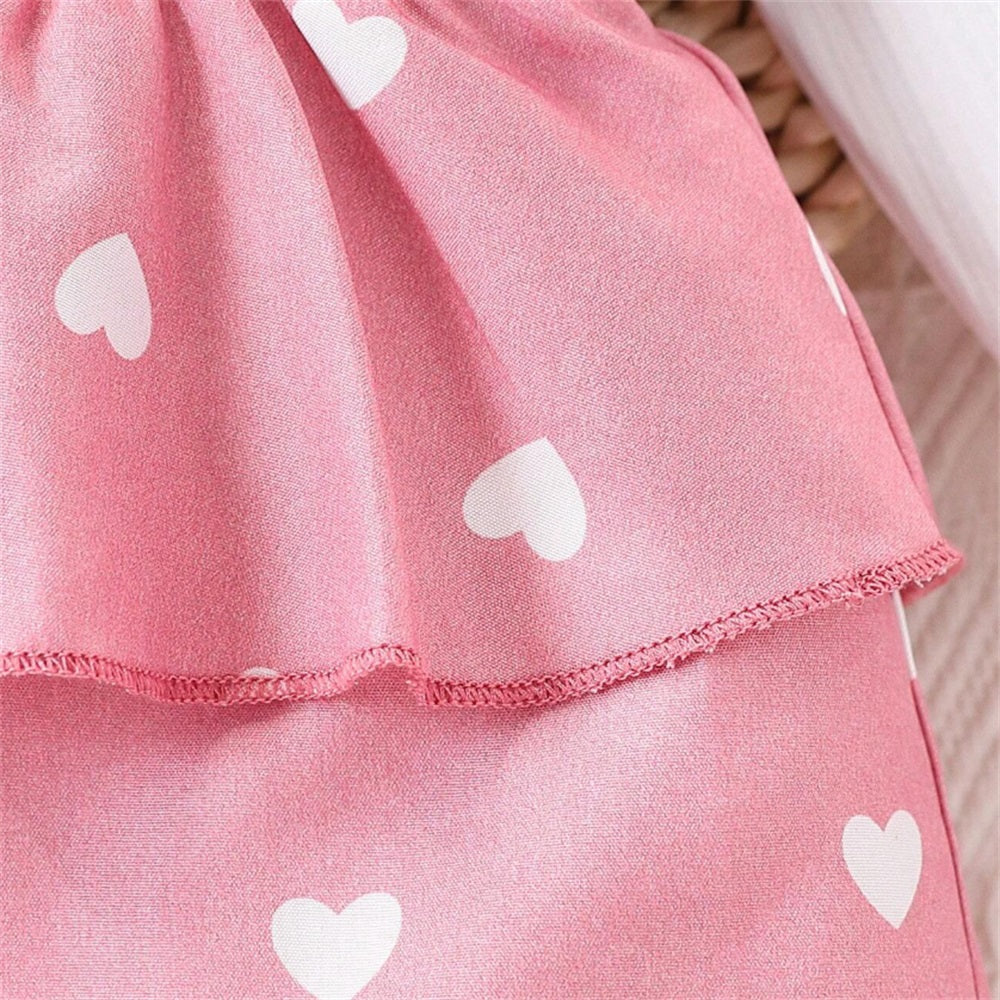 2PCS Pink Heart Print Long Sleeve Baby Jumpsuit