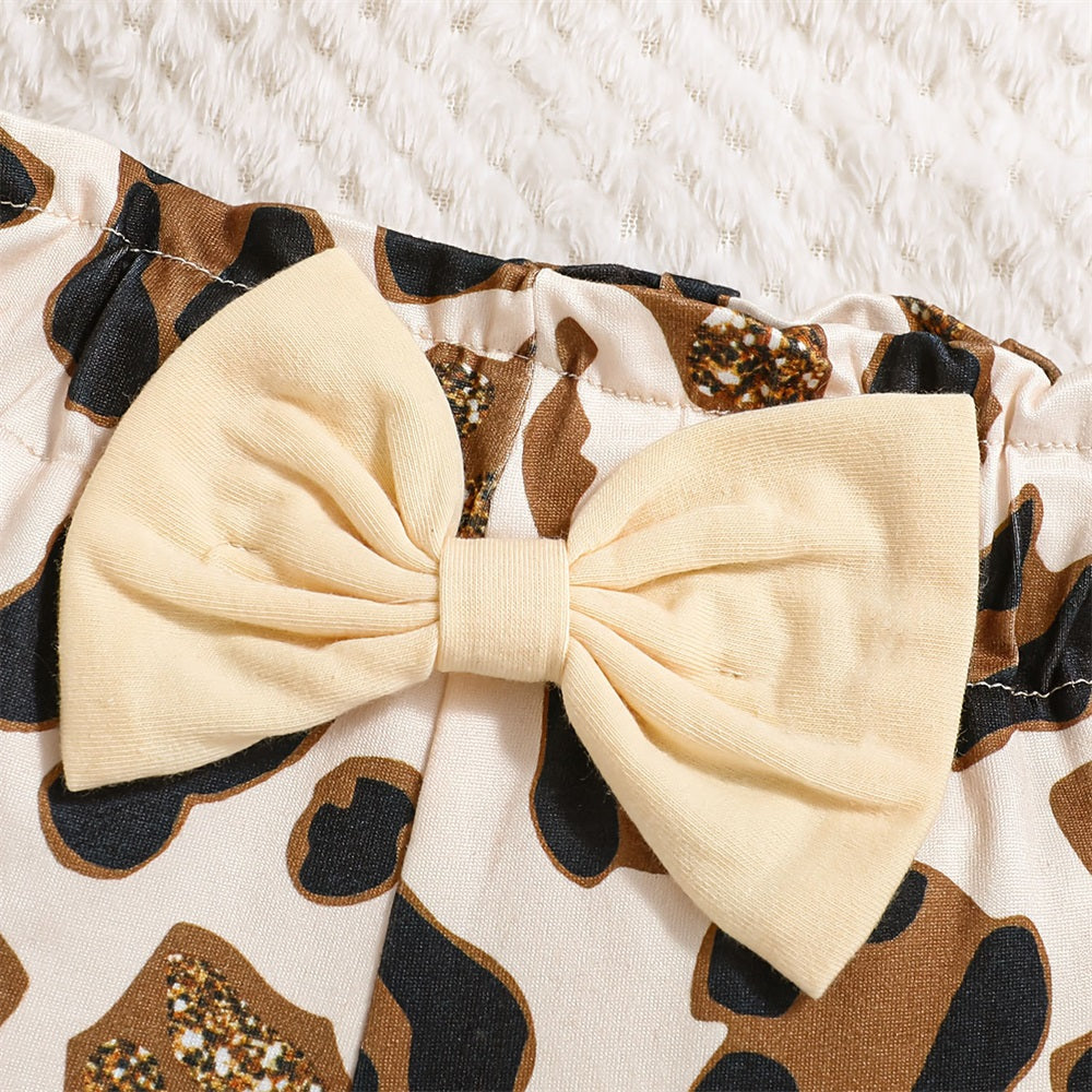 3PCS Bow Leopard Print Long Sleeve Baby Set
