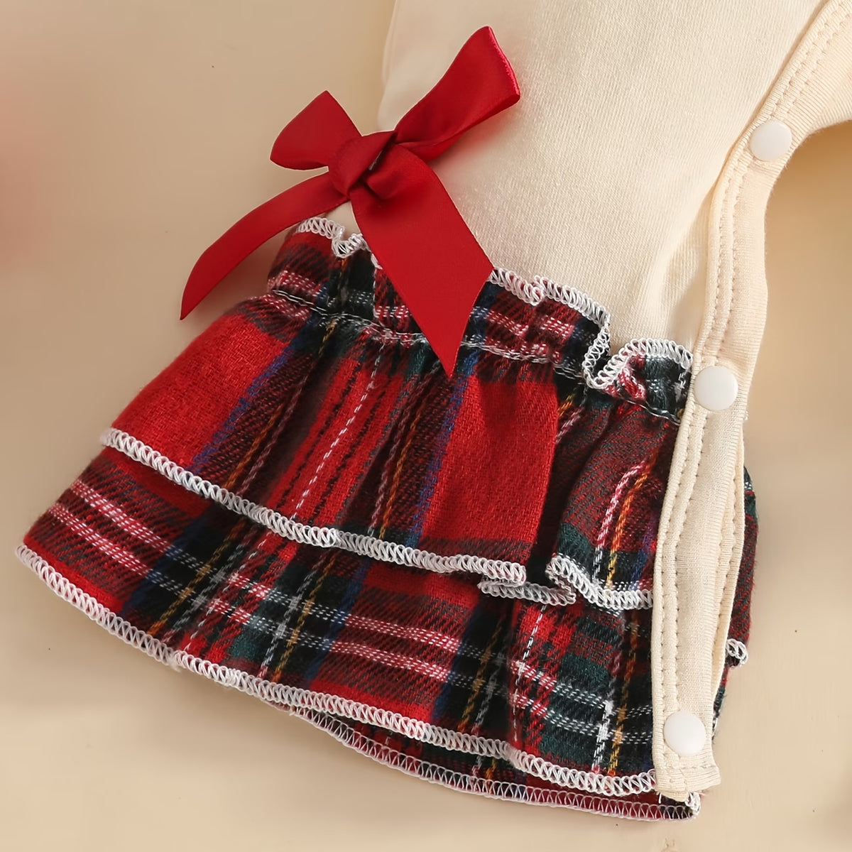 Baby Girl Letter Embroidery Santa Applique Plaid Print Long Sleeve Jumpsuit