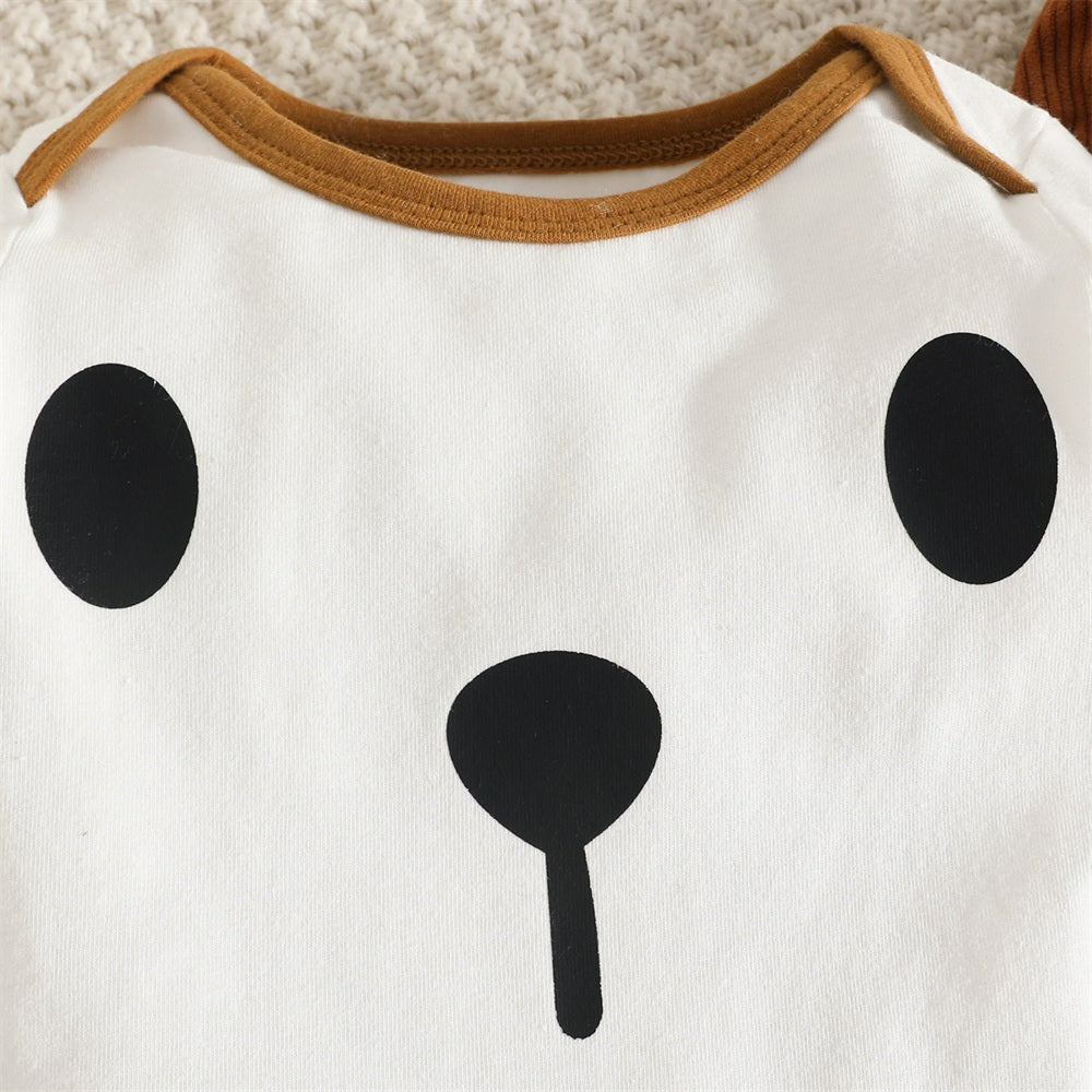 3PCS Adorable Bear Paw Print Long Sleeve Baby Overalls Set