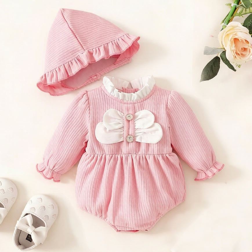 2PCS Lovely Solid Color Ruffles Decoration Baby Romper