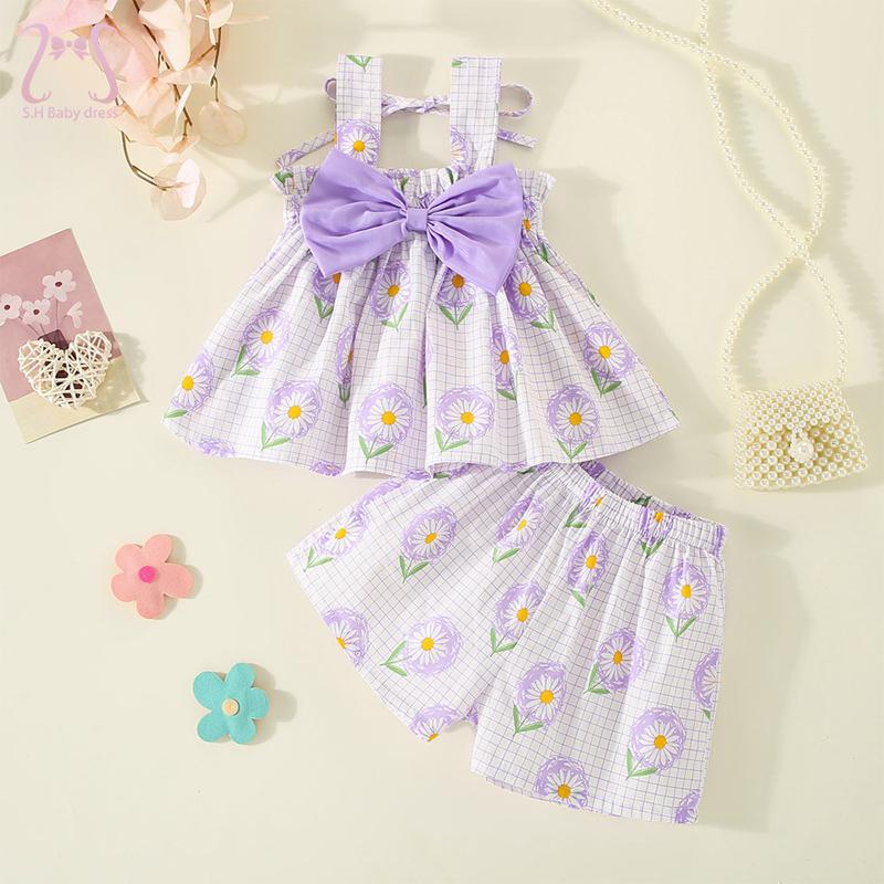 3PCS Lovely Daisy Plaid Print Sleeveless Baby Set