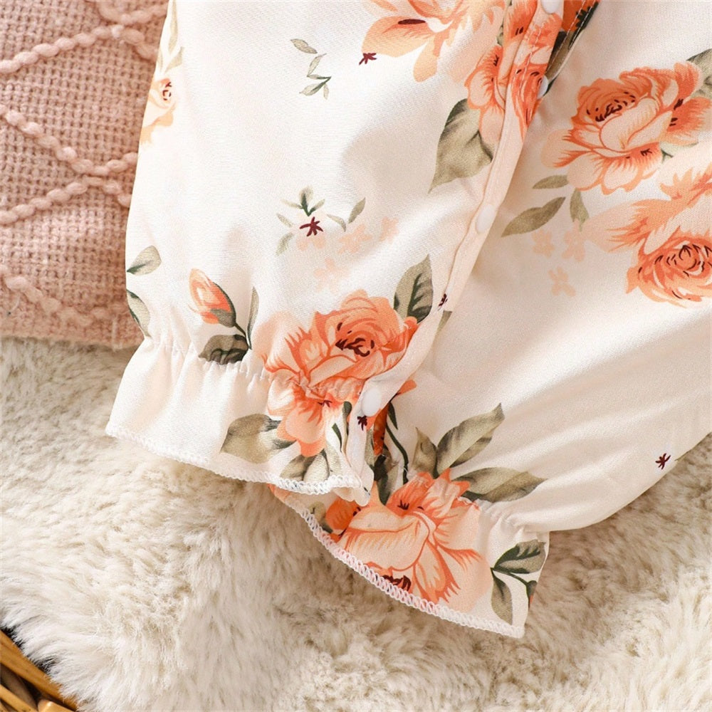 2PCS Fashionable Floral Print Long Sleeve Baby Jumpsuit