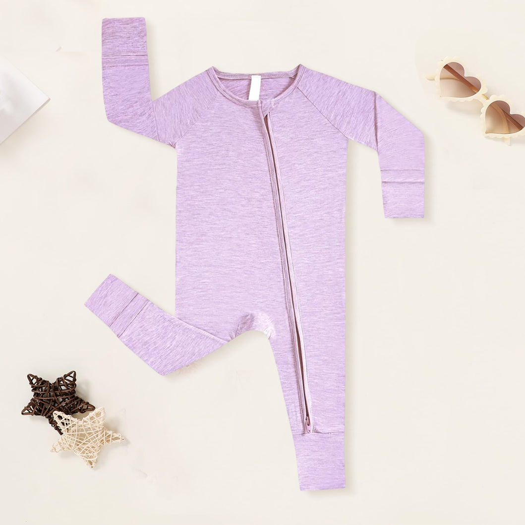 Sweet Solid Color Zipper Bamboo Viscose Baby Jumpsuit