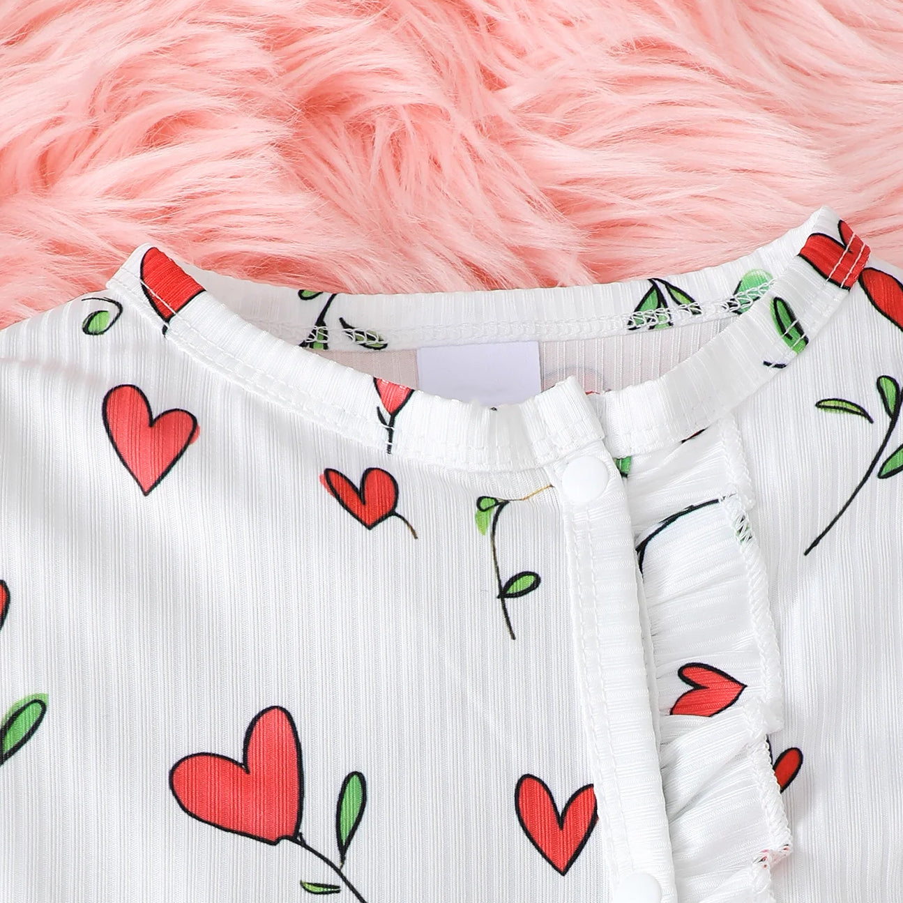 2PCS Heart Floral Printed Long Sleeve Baby Jumpsuit