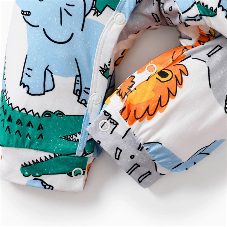 Adorable Lion Elephant Print Long Sleeve Baby Jumpsuit