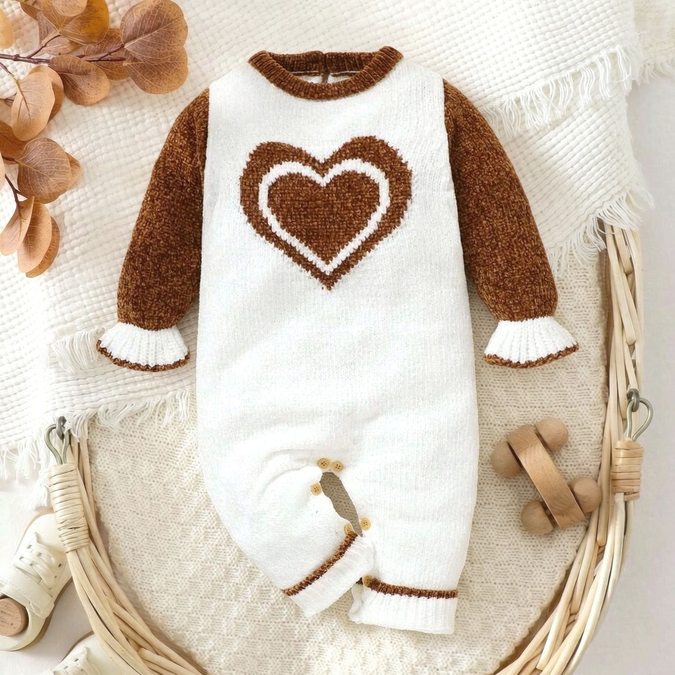 Cozy Heart Printed Long Sleeve Knit Baby Jumpsuit