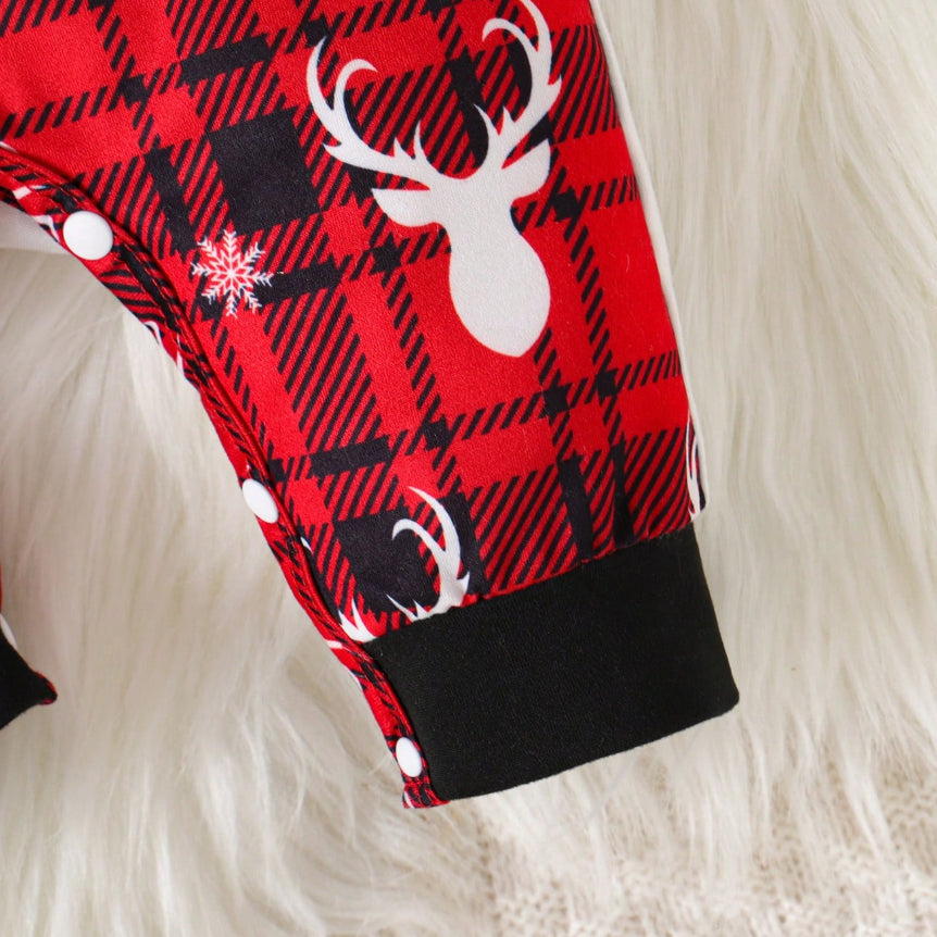 2PCS My First Christmas Letter Elk Plaid Printed Baby Jumpsuit