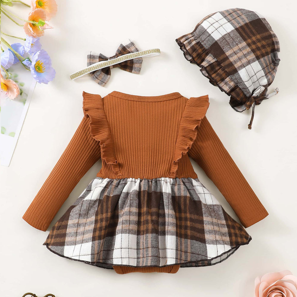 3PCS Timeless Plaid Print Baby Romper With Hat