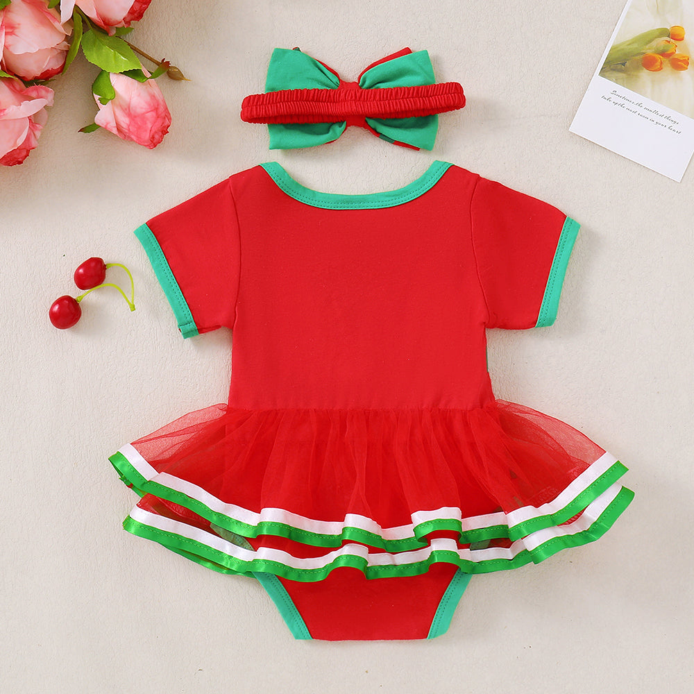 2PCS Lovely Watermelon Seed Print Short Sleeve Baby Romper