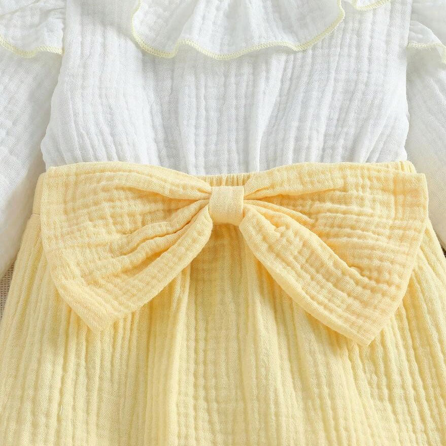 2PCS Sweet Color Block Bow Long Sleeve Baby Girl Jumpsuit