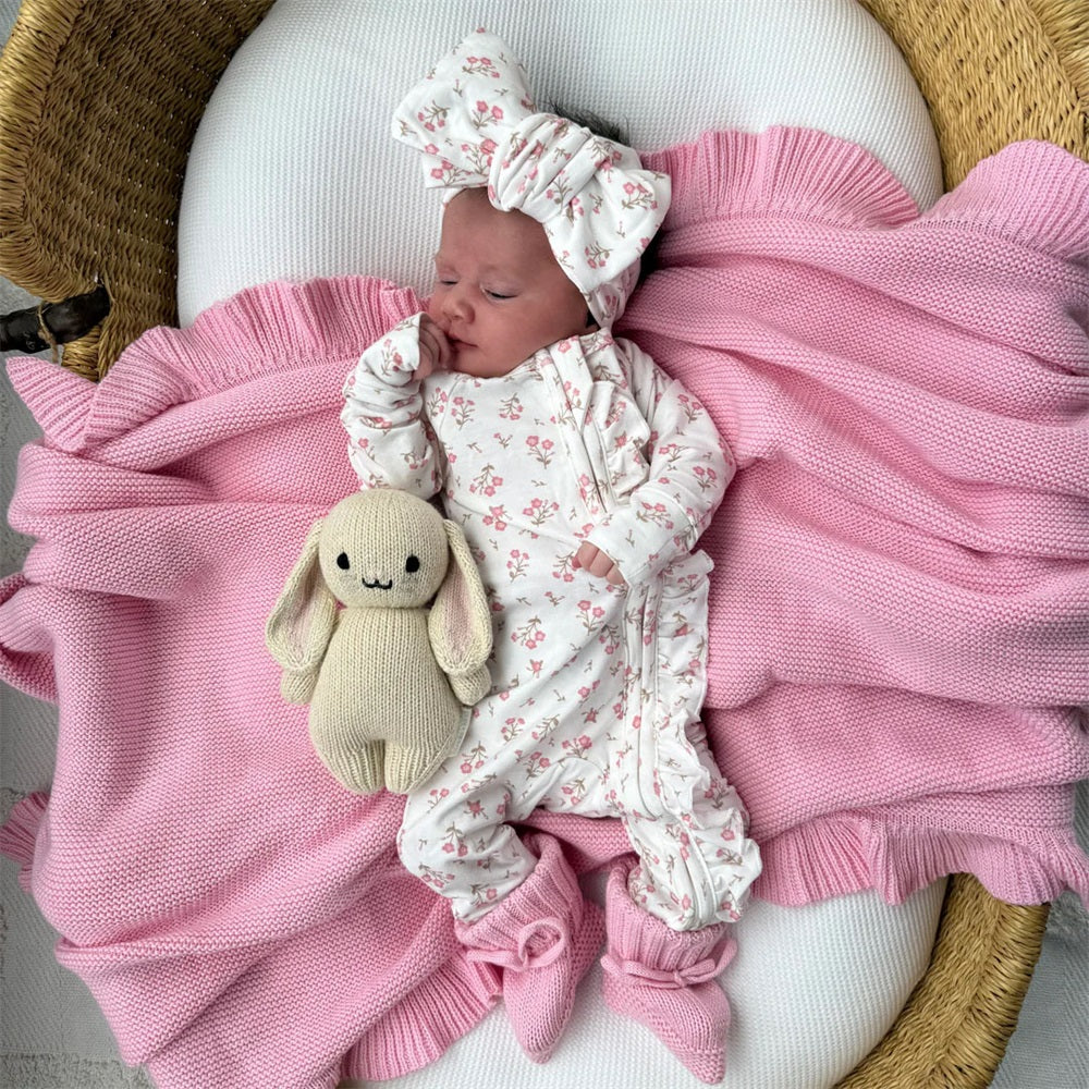 2PCS Pretty Floral Print Long Sleeve Frill Baby Jumpsuit