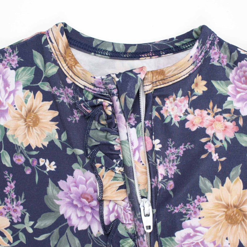 Trend Floral Printed Ruffle Zipper Long Sleeve Baby Jumpsuit