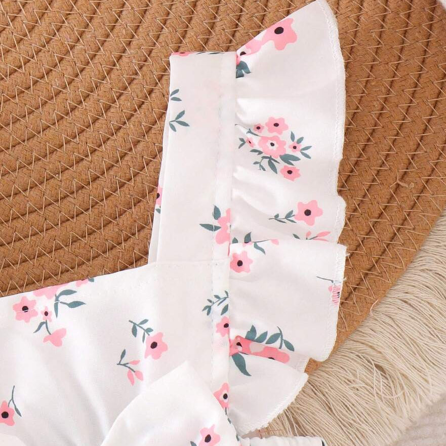 Comfy Floral Printed Flutter Sleeve Baby Romper